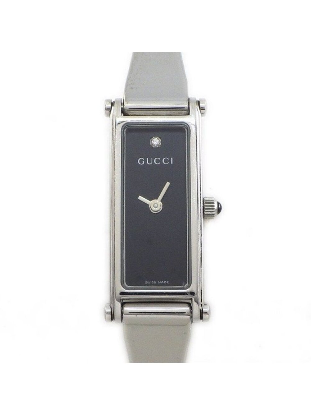 Gucci Watch Bracelet Horsebit Rectangular Diamond Black Dial SS Quartz Analog